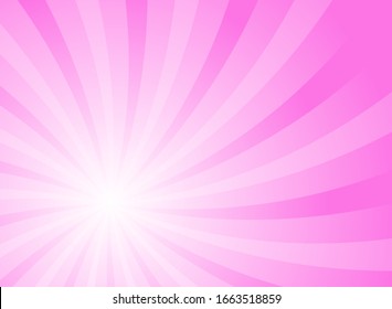 Sunlight swirl rays wide background.  pink spiral burst wallpaper. Vector illustration. Sun beam ray sunburst poster. Retro circus or carnival placard