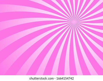 Sunlight swirl rays wide background.  pink spiral burst wallpaper. Vector illustration. Sun beam ray sunburst poster. Retro circus or carnival placard