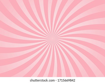 Sunlight swirl rays wide background.  pink spiral burst wallpaper. Vector illustration. Sun beam ray sunburst poster. Retro circus or carnival placard