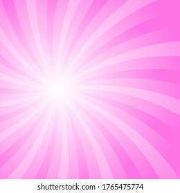 Sunlight swirl rays wide background.  pink spiral burst wallpaper. Vector illustration. Sun beam ray sunburst poster. Retro circus or carnival placard