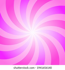 Sunlight swirl rays wide background.  pink spiral burst wallpaper. Vector illustration. Sun beam ray sunburst poster. Retro circus or carnival placard