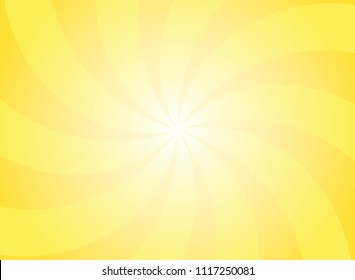 Sunlight Swirling Wide Background. Bright Yellow Color Burst Background. Vector Illustration. Sun Beam Ray Sunburst Pattern Background. Retro Bright Backdrop.