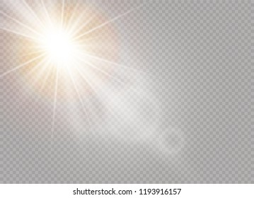 Sunlight a translucent special design of the light effect. Vector blur in the light of radiance. Isolated sunlight transparent background. Element of decor. Horizontal rays of light.