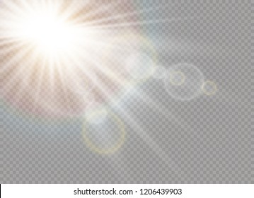 Sunlight a translucent special design of the light effect. Vector blur in the light of radiance. Isolated sunlight transparent background. Element of decor. Horizontal rays of light.
