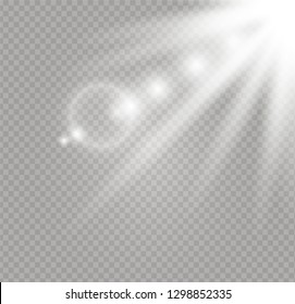 Sunlight a translucent special design of the light effect. Vector blur in the light of radiance. Isolated sunlight transparent background.