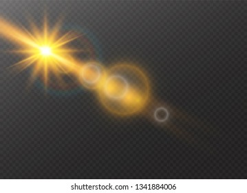 Sunlight a translucent special design of the light effect. Vector blur in the light of radiance. Isolated sunlight transparent background.