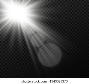 Sunlight a translucent special design of the light effect. Vector blur in the light of radiance. Isolated sunlight transparent background.