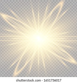 Sunlight a translucent special design of the light effect. Vector blur in the light of radiance. Isolated sunlight transparent background. Element of decor. Horizontal rays of light.