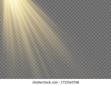 Sunlight a translucent special design of the light effect.Isolated sunlight transparent background. Vector blur in the light of radiance.