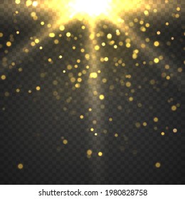 Sunlight a translucent special design of the light effect. Shine ray with lightning, sparkling round. Horizontal star beams, spotlight. Glow, explosion, glitter, spark, sun flash. Vector illustration.