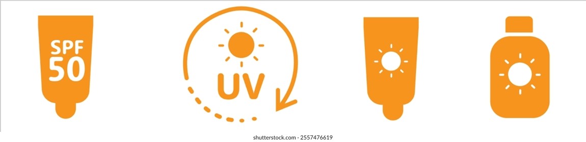 Sunlight and Ultraviolet Rays Vector Icon Set. UV vector illustration icons