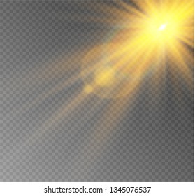 Sunlight. Vector blur in the light of brilliance. Isolated sunlight transparent background.