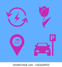 sunlight vector icons set. with beach location, tulip, parked car and renewable energy in set