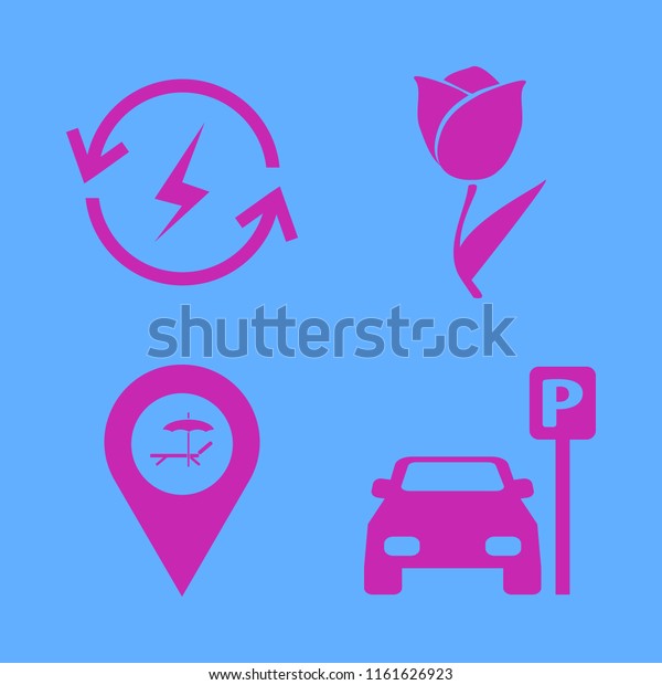 sunlight vector icons set. with\
beach location, tulip, parked car and renewable energy in\
set