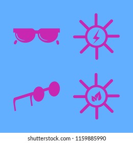 sunlight vector icons set. with solar energy, sun leaves and sunglasses in set