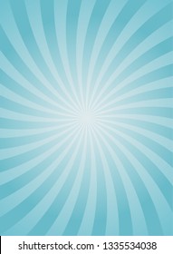 Sunlight vertical background. Bright blue color burst background. Vector illustration. Sun beam ray sunburst pattern backgdrop. Retro circus placard or poster