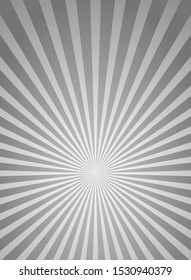 Sunlight vertical  background. Grey color burst background. Vector illustration. Sun beam ray sunburst wallpaper. Retro  backdrop, poster, placard