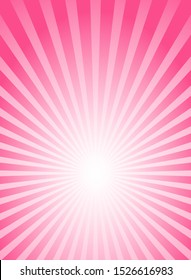 Sunlight vertical background. Pink and white color burst background. Vector illustration. Sun beam ray sunburst pattern background. Retro circus backdrop. starburst wallpaper, poster, placard
