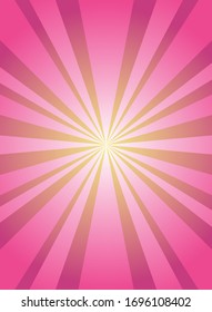 Sunlight vertical background. Pink and yellow color burst background. Vector illustration. Sun beam ray sunburst pattern background. Retro circus backdrop. starburst wallpaper, poster, placard
