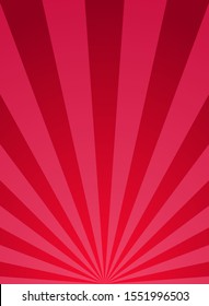 Sunlight vertical poster. Red burst background. Vector illustration. Sun beam ray sunburst wallpaper. Retro circus placard