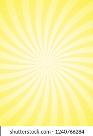 Sunlight vertical swirling background. Bright yellow color burst background. Vector illustration. Sun beam ray sunburst pattern background. Retro bright backdrop.