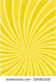 Sunlight vertical swirling background. Bright yellow color burst background. Vector illustration. Sun beam ray sunburst pattern background. Retro bright backdrop.