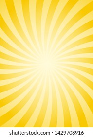 Sunlight vertical swirling background. Bright yellow color burst background. Vector illustration. Sun beam ray sunburst pattern background. Retro bright backdrop.