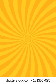 Sunlight vertical swirling background. Bright orange color burst background. Vector illustration. Sun beam ray sunburst pattern background. Retro bright backdrop.