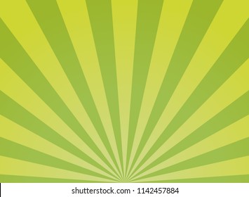 Sunlight wide abstract background. Green color burst background. Vector illustration. Sun beam ray sunburst pattern background. Summer day bright backdrop. 