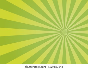 Sunlight wide abstract background. Green color burst background. Vector illustration. Sun beam ray sunburst pattern background. Circus poster, placard