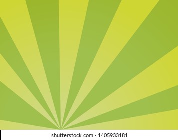 Sunlight wide abstract background. Green color burst background. Vector illustration. Sun beam ray sunburst pattern background. Summer day bright backdrop. 