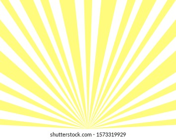 Sunlight wide background. Yellow and white color burst horizontal background. Vector illustration. Sun beam ray sunburst wallpaper. Retro circus poster or placard