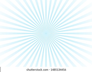 Sunlight wide horizontal abstract background. Powder blue and white color burst background. Vector illustration. Sun beam ray sunburst pattern background. Retro poster or placard