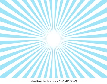 Sunlight wide horizontal abstract background. Powder blue and white color burst background. Vector illustration. Sun beam ray sunburst pattern background. Retro bright backdrop.