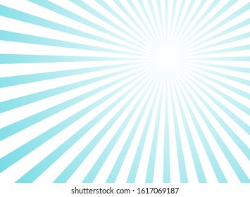 Sunlight wide horizontal abstract background. Powder blue and white color burst background. Vector illustration. Sun beam ray sunburst wallpaper. Retro bright backdrop. Vintage poster or placard