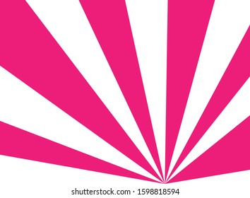 Sunlight wide horizontal asymmetric background. Pink and white color burst background. Vector illustration. Sun beam ray sunburst pattern background. Retro bright backdrop.