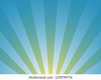 Sunlight wide horizontal background. Blue color burst background with yellow highlight. Fantasy Vector illustration. Magic Sun beam ray sunburst pattern background. Retro circus bright backdrop.