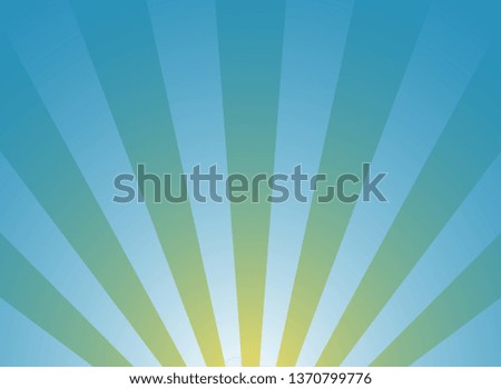 Sunlight wide horizontal background. Blue color burst background with yellow highlight. Fantasy Vector illustration. Magic Sun beam ray sunburst pattern background. Retro circus bright backdrop.