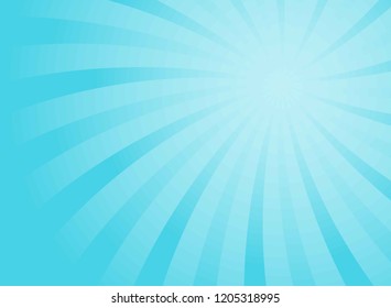 Sunlight wide horizontal background. Bright blue color burst background. Vector illustration. Sun beam ray sunburst pattern background. Retro bright backdrop.