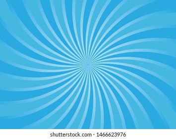 Sunlight wide horizontal background. Bright blue color burst wallpaper. Vector illustration. Sun beam ray sunburst pattern backdrop. Retro banner or placard