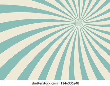 Sunlight wide horizontal background. faded blue and beige color burst background. Vector illustration. Sun beam ray sunburst pattern background. Retro circus backdrop.