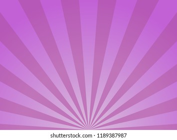Sunlight wide horizontal background. Violet and pink color burst background. Fantasy Vector illustration. Magic Sun beam ray sunburst pattern background. Retro circus bright backdrop.
