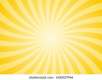 Sunlight wide horizontal background. Yellow  color burst background. Vector illustration. Sun beam ray sunburst pattern background. Retro bright backdrop.