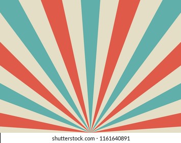 Sunlight wide retro faded background. Pale red, blue, beige color burst background. Fantasy Vector illustration. Magic Sun beam ray pattern background. Old paper starburst. Circus, carnival placard