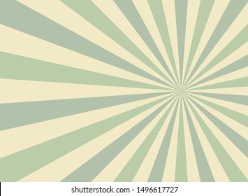 Sunlight wide retro faded background. Pale green and beige color burst background. Fantasy Vector illustration. Magic Sun beam ray pattern background. Old paper. starburst wallpaper