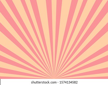 Sunlight wide retro faded background. Pale pink and beige color burst background. Fantasy Vector illustration. Magic Sun beam ray pattern background. Old paper starburst. Circus, carnival placard