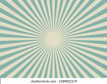 Sunlight wide retro faded background. Pale green and beige color burst background. Fantasy Vector illustration. Magic Sun beam ray pattern background. Old paper. starburst wallpaper