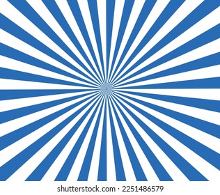 Sonnenlichtbreiter, verblasster Hintergrund. Retro Hintergrund mit Rochen oder Streifen in der Mitte. Magic Sun Strahlmuster. Türkis und Blau. Flachstil