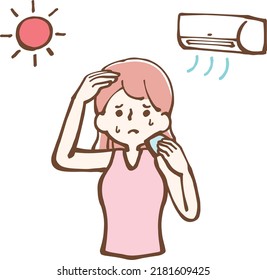 Sunlight, woman concerned, summer, illustration