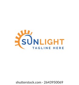 Diseño del logotipo de la marca de palabras de la luz del sol con el concepto creativo del icono del sol